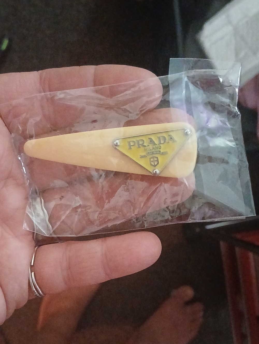 Prada Beige Logo Hair Clip